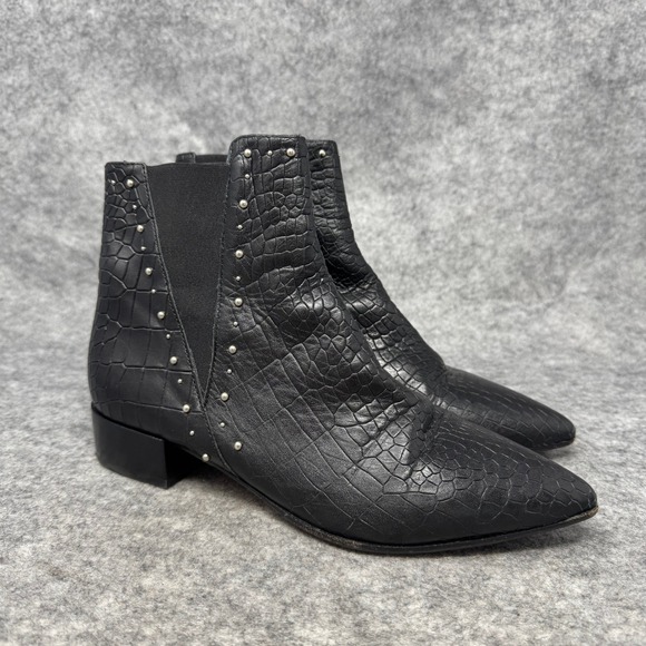Napoleoni Italian Leather Studded Boots Crocodile Embossed Womens Size 38 EU - Picture 1 of 10